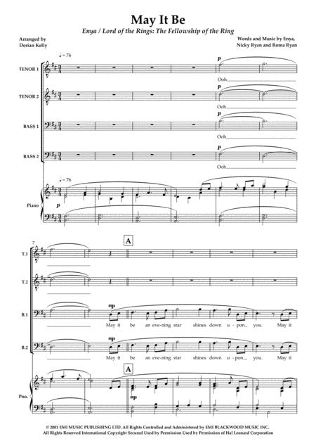 Free Sheet Music May It Be Ttbb