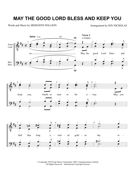 May The Good Lord Bless And Keep You Sheet Music