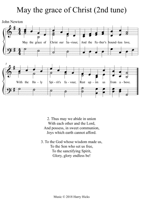 Free Sheet Music May The Grace Of Christ Our Saviour A Another New Tune To This Wonderful John Newton Hymn