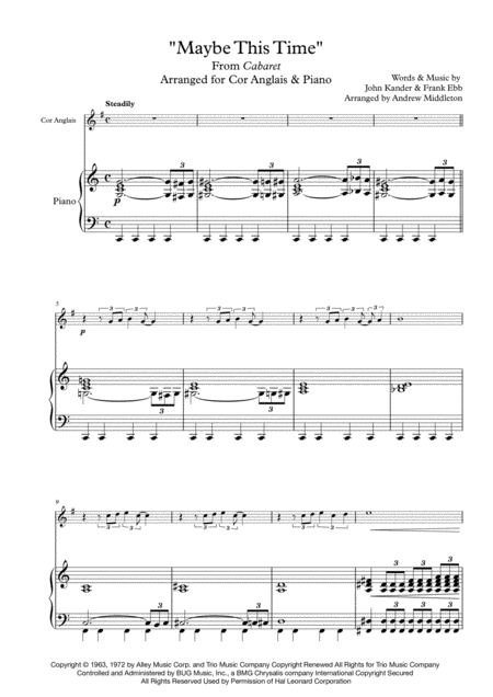 Maybe This Time Arranged For Cor Anglais And Piano Sheet Music