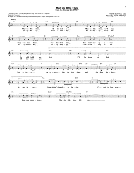 Maybe This Time From Cabaret Sheet Music