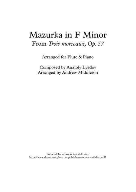 Mazurka In F Minor Arranged For Flute Piano Sheet Music