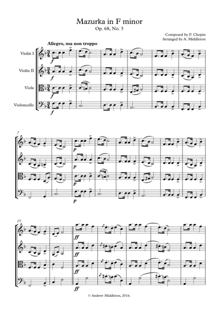 Mazurka In F Minor Op 68 No 3 Sheet Music