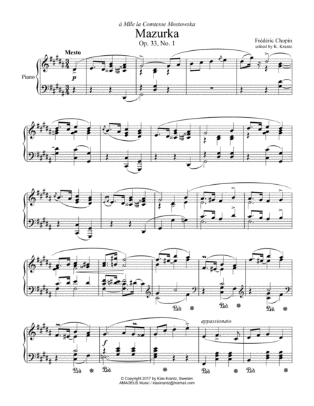 Mazurka Mesto Op 33 No 1 For Piano Solo Sheet Music