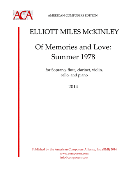 Mckinley Of Memories And Love Summer 1978 Sheet Music