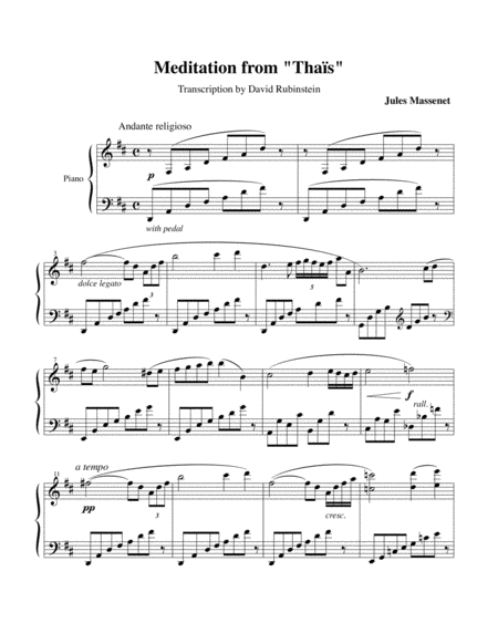 Free Sheet Music Mditation From Thas Piano Transcription