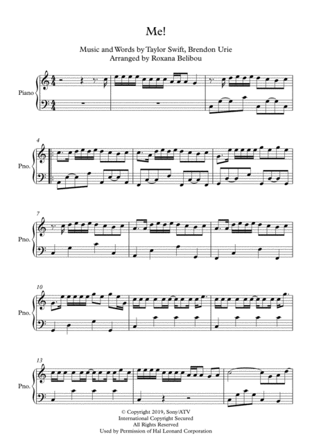 Me Taylor Swift Feat Brendon Urie Piano Sheet Music
