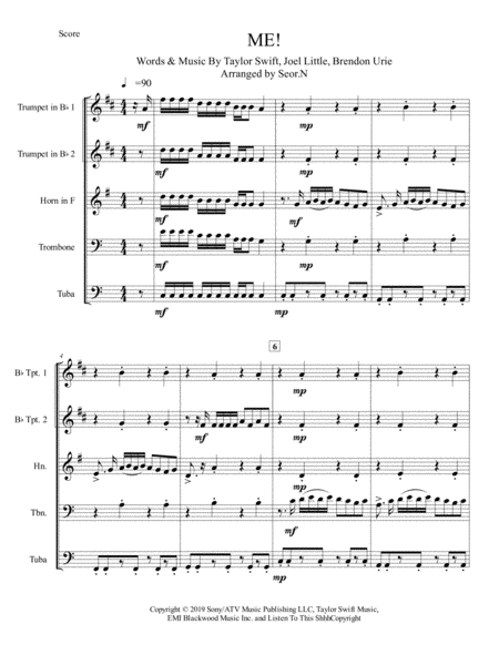 Me Taylor Swift For Brass Quintet Sheet Music