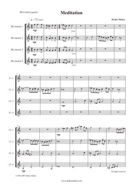 Free Sheet Music Meditation 4 Bb Clarinets