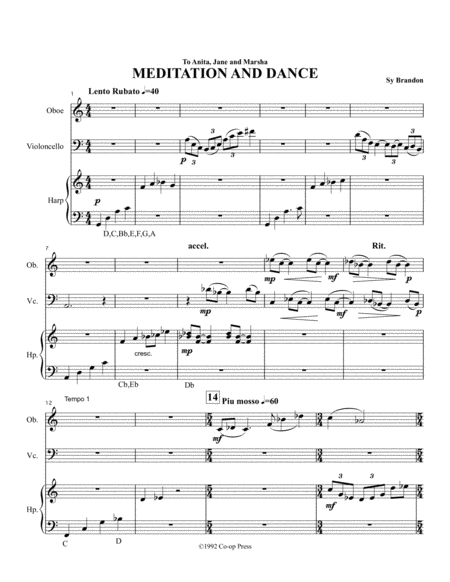 Meditation And Dance For Oboe Cello And Harp Sheet Music