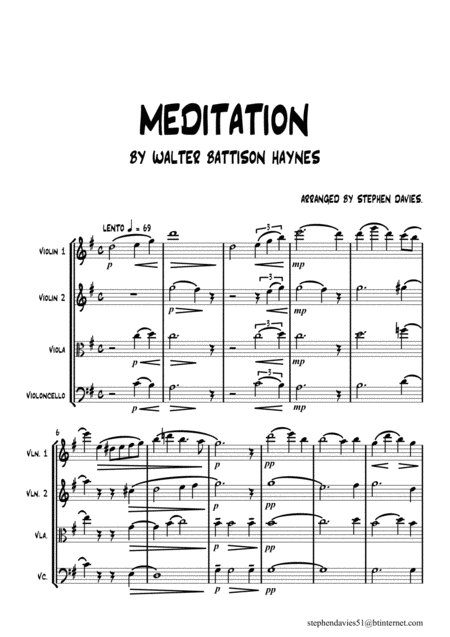 Free Sheet Music Meditation By Walter Battison Haynes For String Quartet