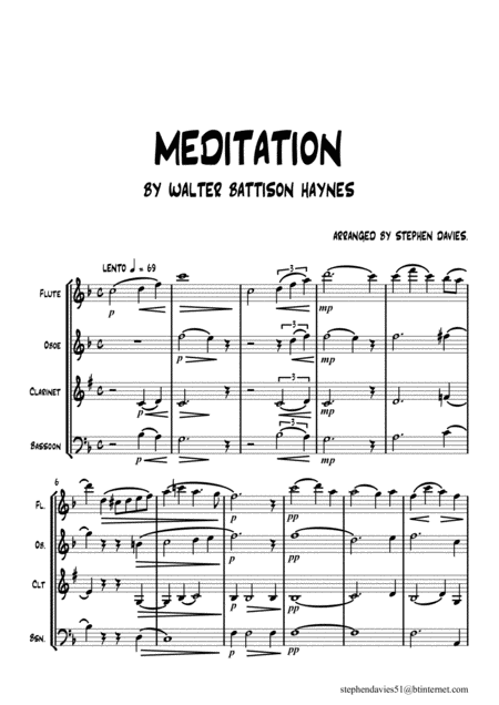 Free Sheet Music Meditation By Walter Battison Haynes For Woodwind Quartet