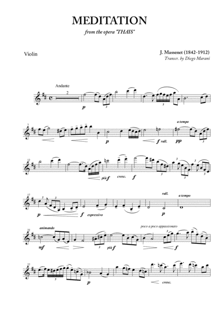 Free Sheet Music Meditation From Thais For Violin And Piano