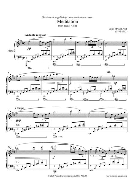Free Sheet Music Meditation From Thais Piano