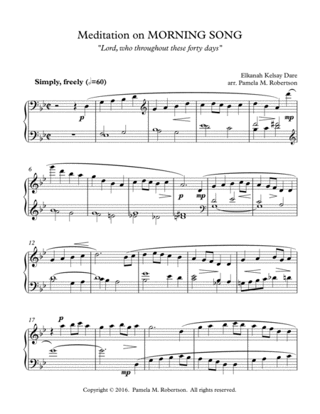 Free Sheet Music Meditation On Morning Song Lord Who Throughout These Forty Days Piano Solo