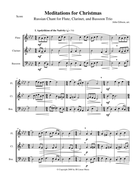 Meditations For Christmas Russian Chant For Flute Clarinet And Bassoon Trio Sheet Music