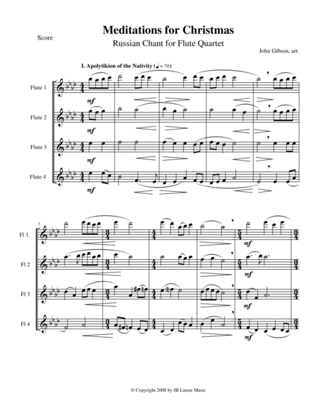 Meditations For Christmas Russian Chant For Flute Quartet Sheet Music