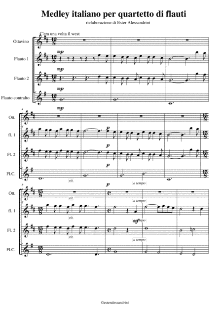 Medley Italiano Per Quartetto Di Flauti Sheet Music