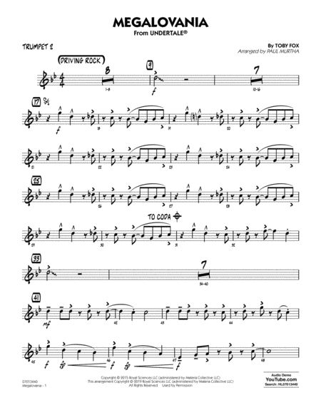 Megalovania Arr Paul Murtha Trumpet 2 Sheet Music