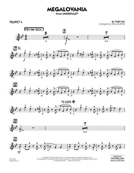 Megalovania Arr Paul Murtha Trumpet 4 Sheet Music