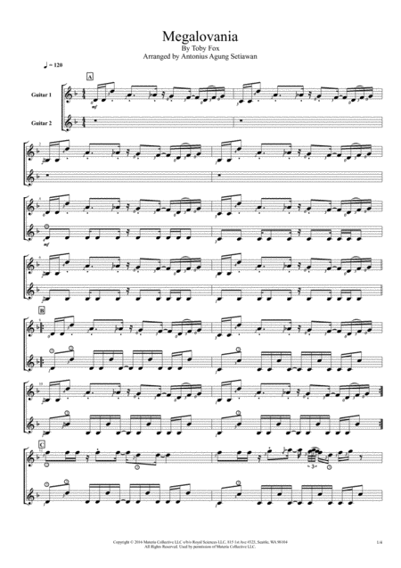 Megalovania From Undertale Duet Guitar Score Sheet Music