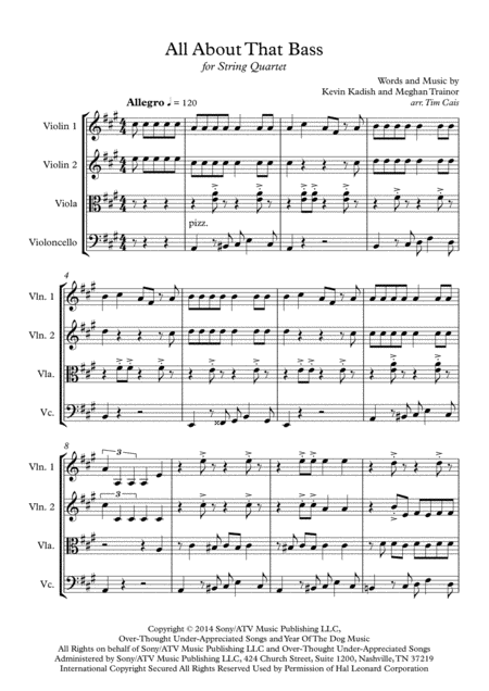 Free Sheet Music Meghan Trainor All About That Bass String Quartet