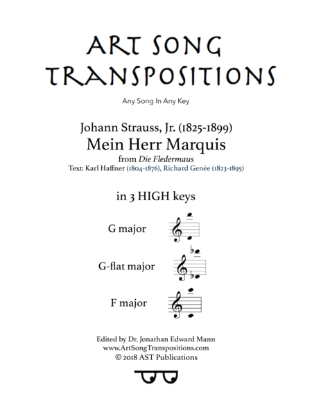 Free Sheet Music Mein Herr Marquis In 3 Keys G G Flat F Major