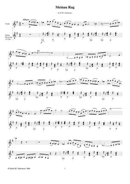 Meinau Rag For Violin And Guitar Sheet Music