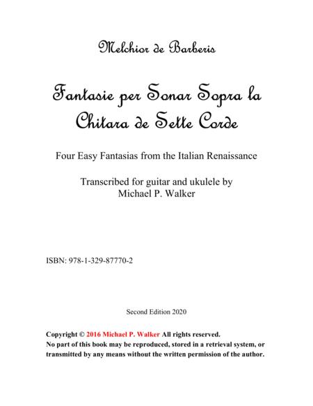 Melchior De Barberis Four Easy Fantasias From The Italian Renaissance For Baritone Ukulele Sheet Music