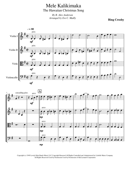 Free Sheet Music Mele Kalikimaka The Hawaiian Christmas Song String Quartet