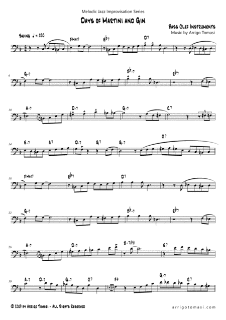 Melodic Jazz Improvisation Series Days Of Martini And Gin Bass Clef Instruments Sheet Music