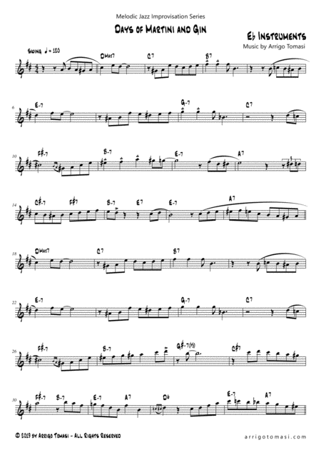 Melodic Jazz Improvisation Series Days Of Martini And Gin Eb Instruments Sheet Music