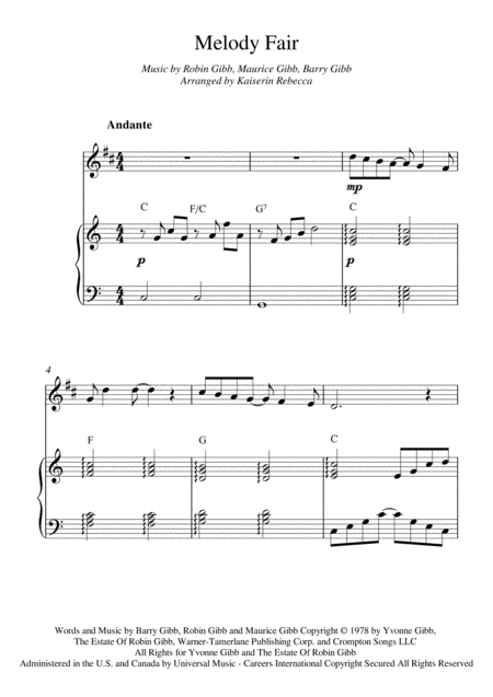 Melody Fair Bb Trumpet Solo And Piano Accompaniment With Chords Sheet Music