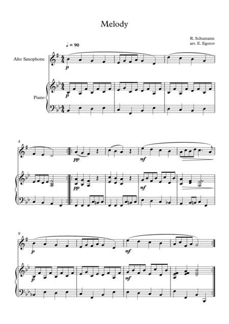 Free Sheet Music Melody Robert Schumann For Alto Saxophone Piano