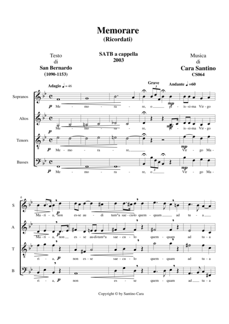 Free Sheet Music Memorare Remember Choir Satb A Cappella
