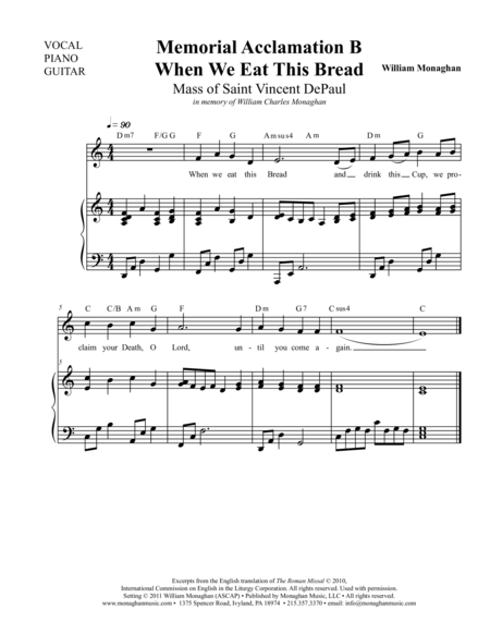 Memorial Acclamation B Mass Of St Vincent De Paul Sheet Music