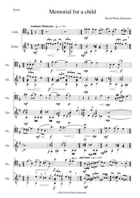 Free Sheet Music Memorial For A Child For Cello And Guitar