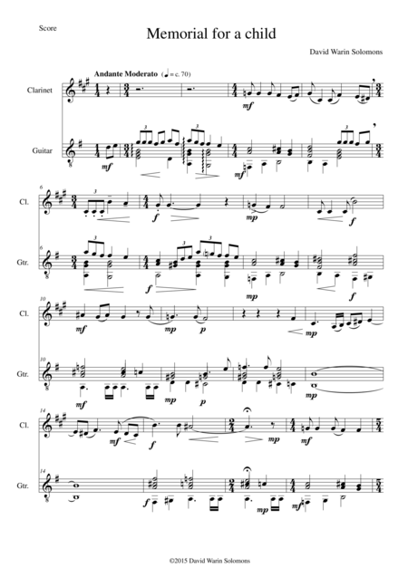 Free Sheet Music Memorial For A Child For Clarinet And Guitar