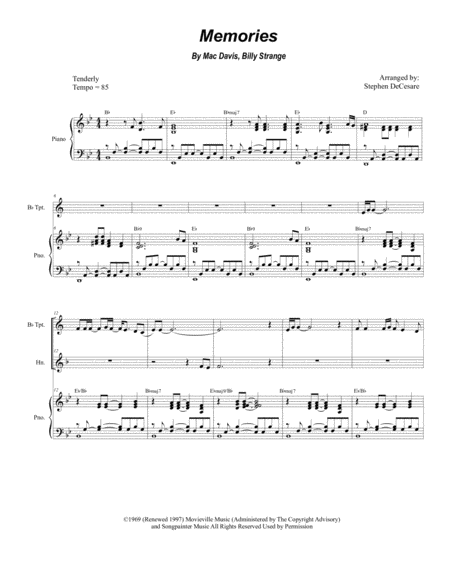 Free Sheet Music Memories Duet For Bb Trumpet And French Horn