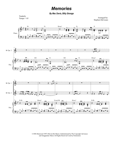 Free Sheet Music Memories Duet For Bb Trumpet