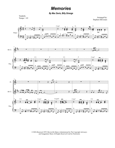 Free Sheet Music Memories Duet For Flute And Bb Clarinet