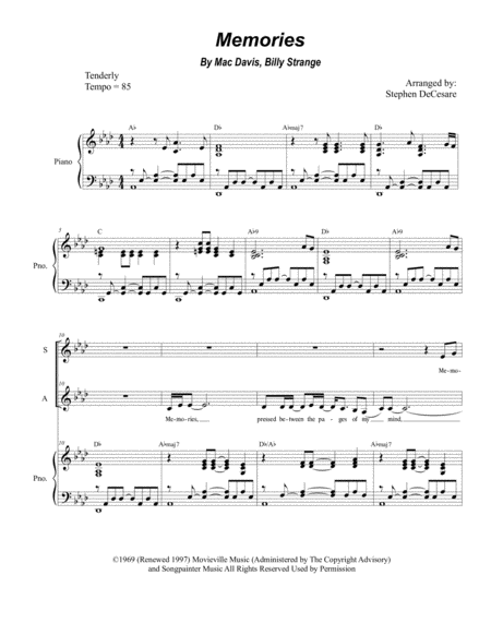 Memories Duet For Soprano And Alto Solo Sheet Music