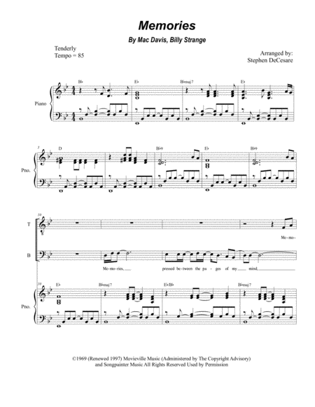 Memories Duet For Tenor And Bass Solo Sheet Music