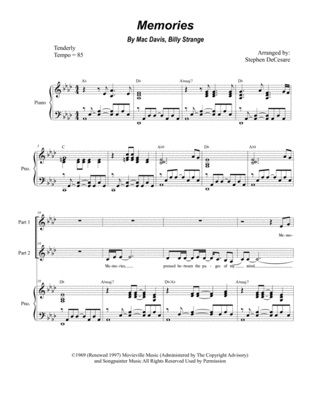 Free Sheet Music Memories For 2 Part Choir