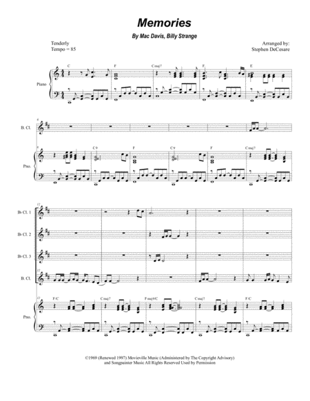 Free Sheet Music Memories For Clarinet Choir And Piano