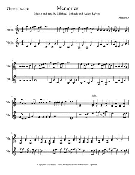 Free Sheet Music Memories Maroon 5 Arranged For To Violins Intermediate Level Easy Score