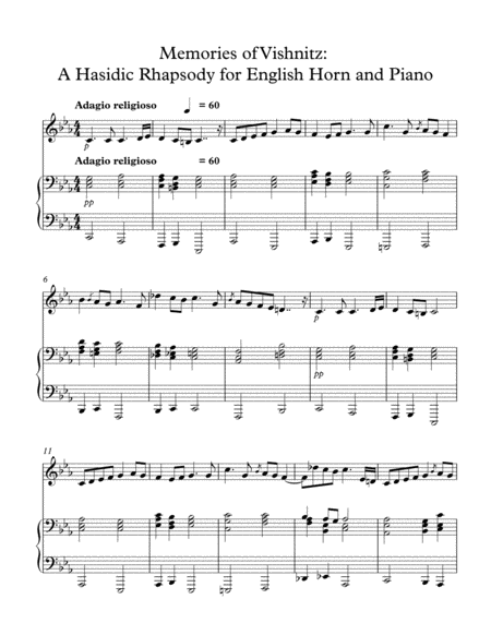 Free Sheet Music Memories Of Vishnitz A Hasidic Rhapsody For English Horn And Piano