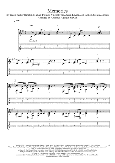 Memories Solo Guitar Tablature Sheet Music