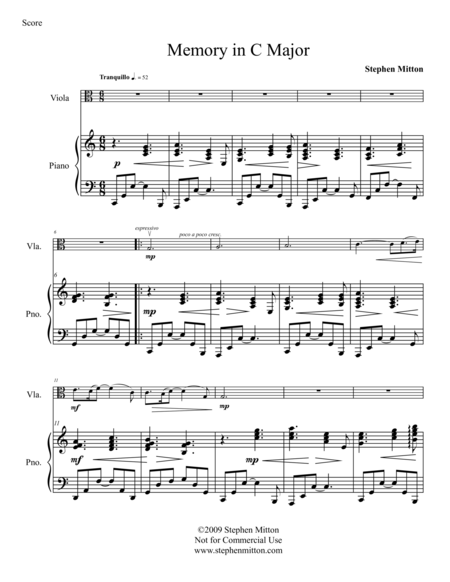 Memory In C Major Viola Solo Sheet Music