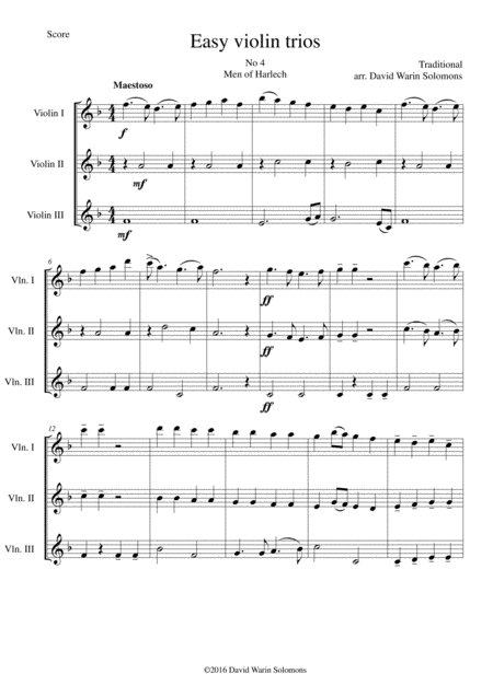 Men Of Harlech Rhyfelgyrch Gw R Harlech For Violin Trio Sheet Music